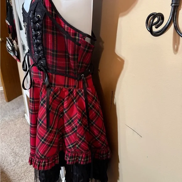 Hell Bunny Red Plaid Dress with Black Accents. Ladies Large - Picture 2 of 12